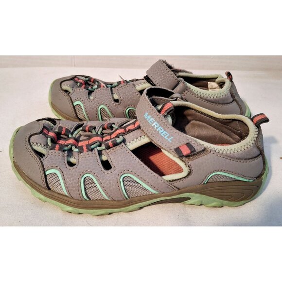 Merrell Kids Closed-Toe Sandals Size 2M Gray & Mint Green Leather/Textile Uppers - Picture 3 of 7